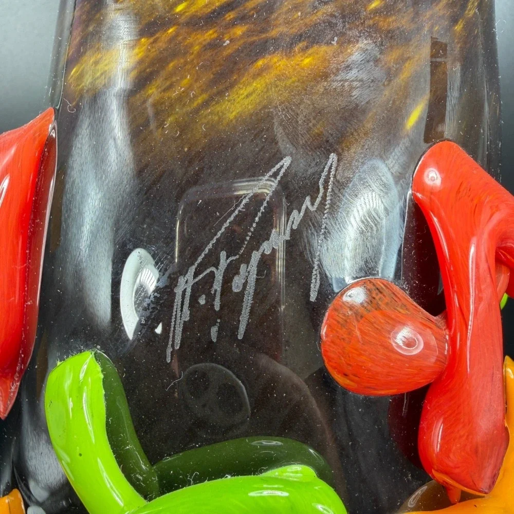 Mihai‎ Topescu Glass Vase 12inch Heavy Applied Ribbon Colorful Modern Decor